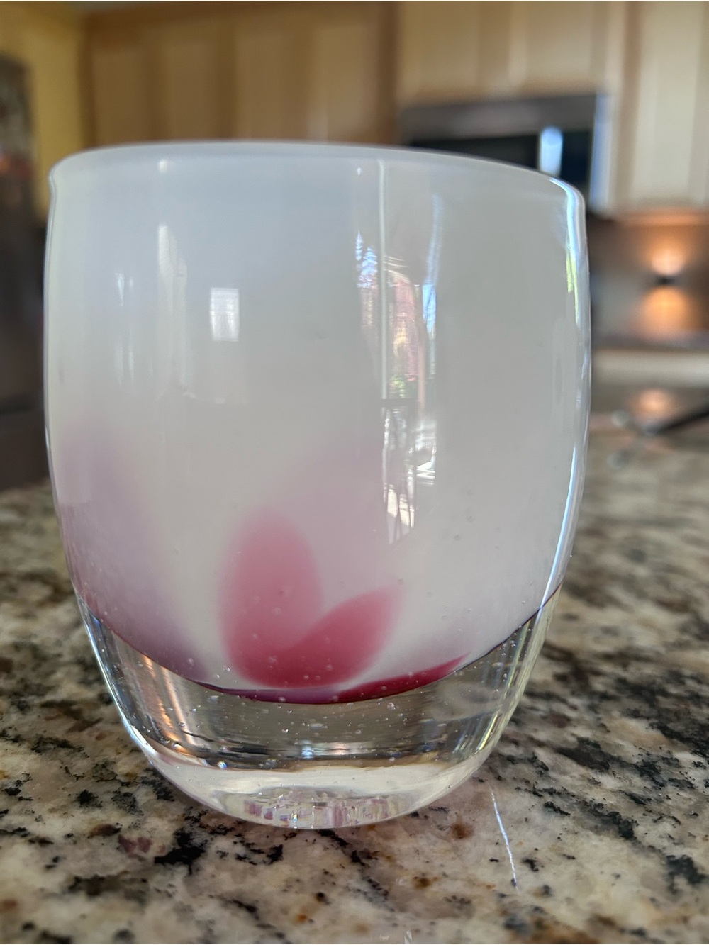 NIB Glassybaby Petal Pink & White Hand Blown Glass Candle Holder